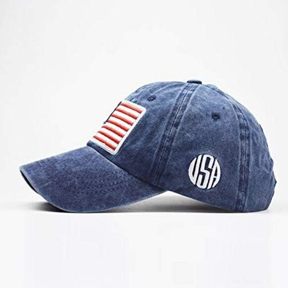 Men's American Flag Baseball Cap Embroidery Washed Adjustable Blue - Picture 3 of 6